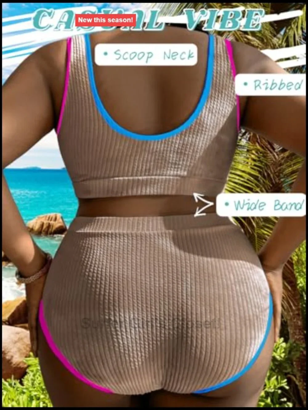 Plus Size High Waisted Bikini Set Tank Top Ribbed